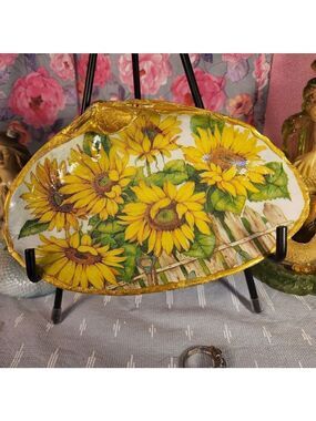 DECOUPAGE CLAM SHELL SUNFLOWER TRINKET DISH